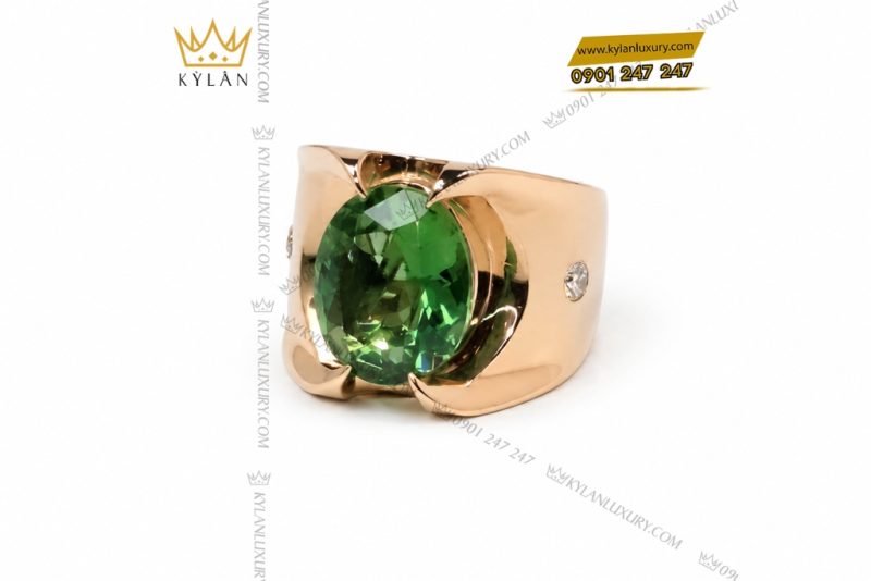 Nhẫn nam vàng hồng Au750 đính đá quý xanh