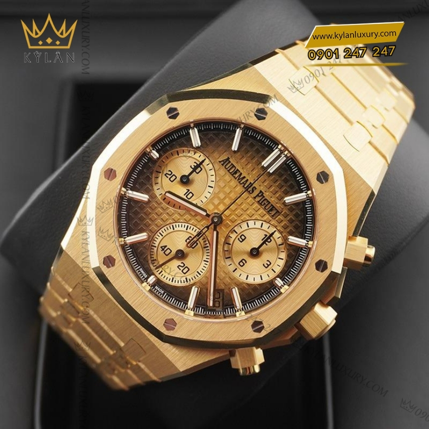 Kỳ Lân Luxury ap royal oak mat vang khoi 26240ba 7 Đồng hồ Royal Oak Selfwinding Chronograph mặt vàng khói 26240BA