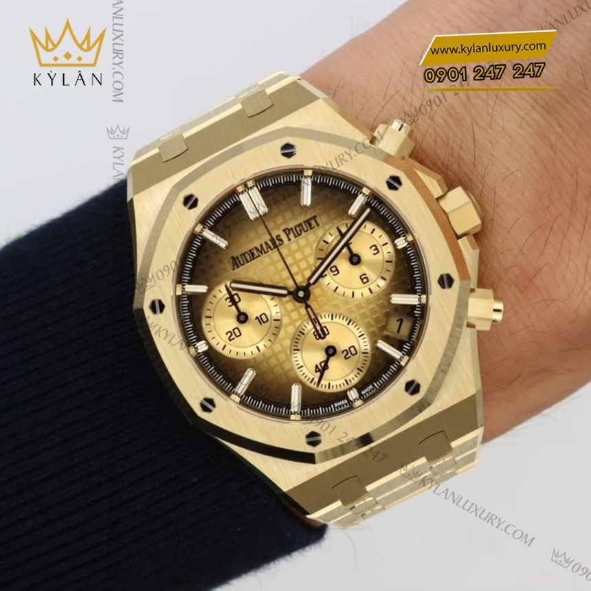 Kỳ Lân Luxury ap royal oak mat vang khoi 26240ba 9 Đồng hồ Royal Oak Selfwinding Chronograph mặt vàng khói 26240BA