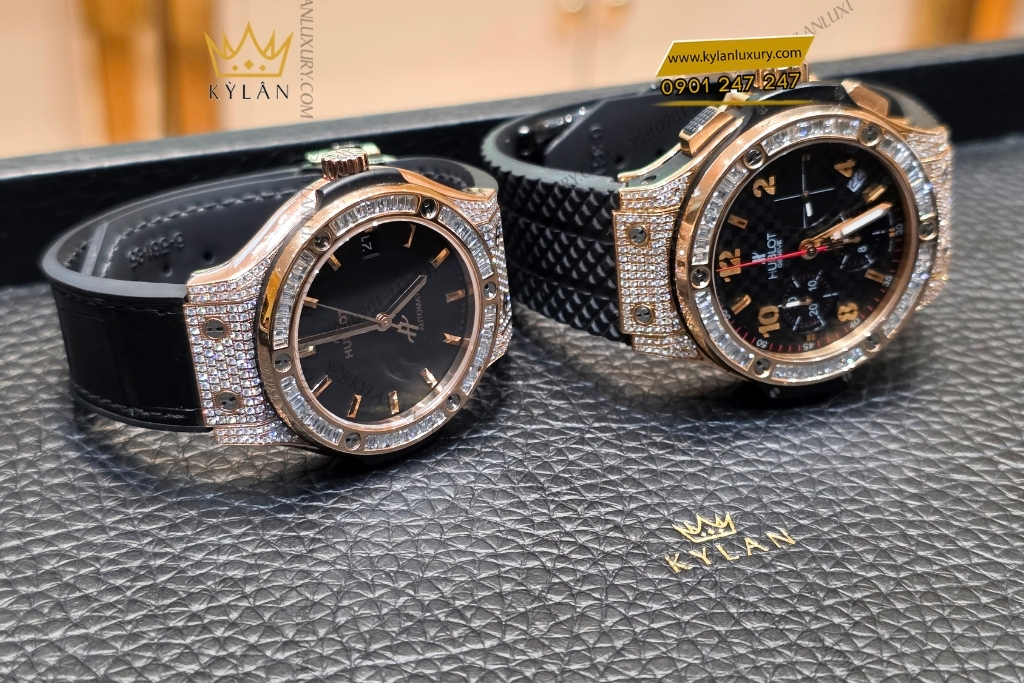 Kỳ Lân Luxury cap doi hublot king gold custom kim cuong 42mm 38mm 2 Cặp đôi Hublot King Gold Custom Kim Cương 42mm & 38mm