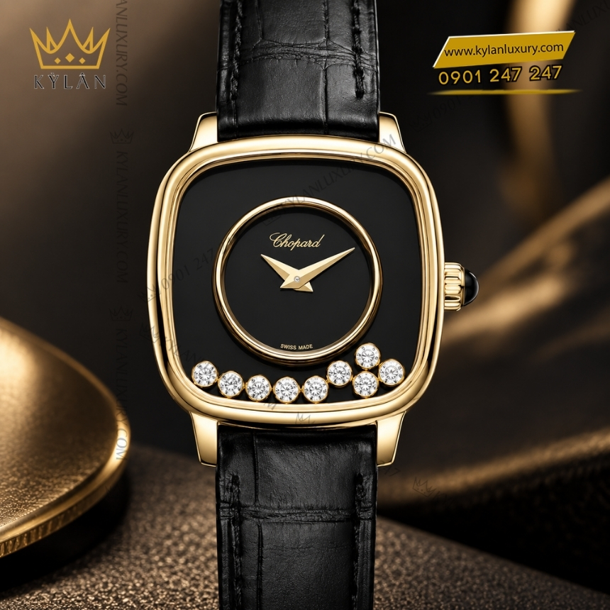 Kỳ Lân Luxury chopard heritage kim cuong 24mm 203787 0001 4 Đồng hồ Chopard Happy Diamonds Heritage 24mm 203787-0001
