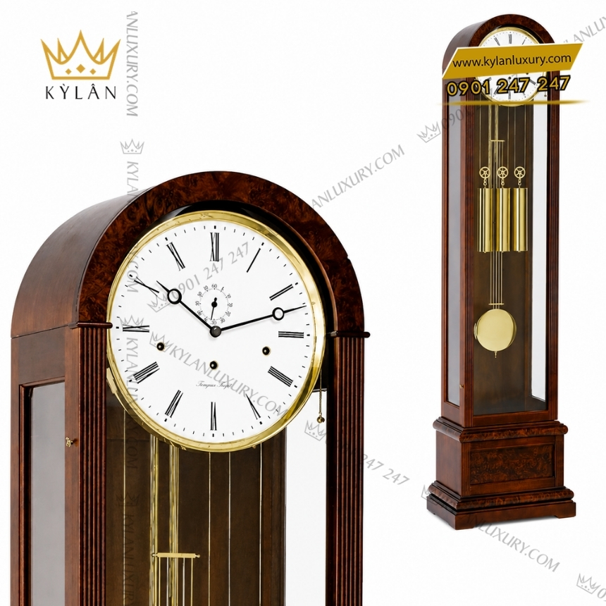 Kỳ Lân Luxury dong ho cay hermle 01087 030461 4 Đồng hồ cây Hermle gỗ óc chó nâu 01087-030461