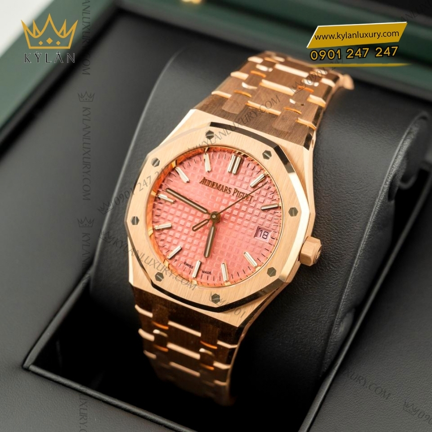Kỳ Lân Luxury dong ho royal oak vang hong mat so hong 77450or 4 Đồng hồ Royal Oak vàng hồng mặt số hồng 77450OR