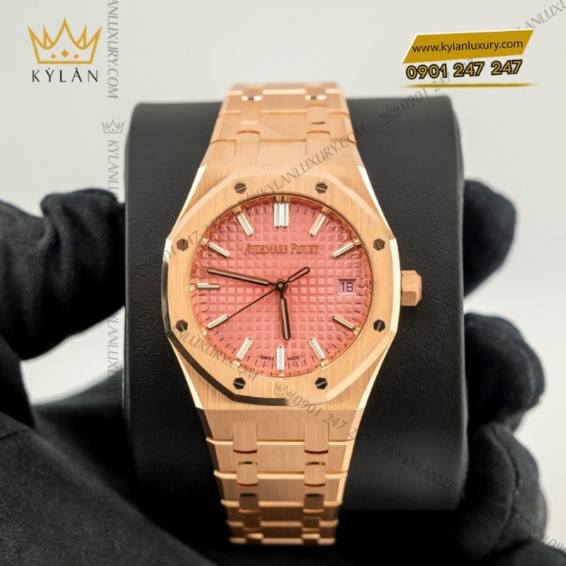 Đồng hồ Royal Oak vàng hồng mặt số hồng 77450OR