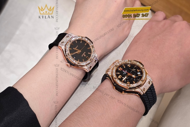 Kỳ Lân Luxury hublot king gold custom kim cuong 42mm 38mm cap doi dong dieu 8 Cặp đôi Hublot King Gold Custom Kim Cương 42mm & 38mm – Sự kết hợp giữa cá tính và thanh lịch