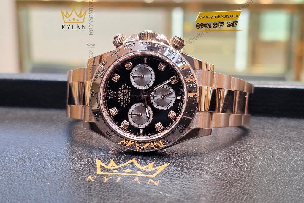 Kỳ Lân Luxury rolex cosmograph daytona mat den phoi sundust 126505 0002 13 Đồng hồ Rolex Cosmograph Daytona mặt đen cọc số kim cương 126505-0002