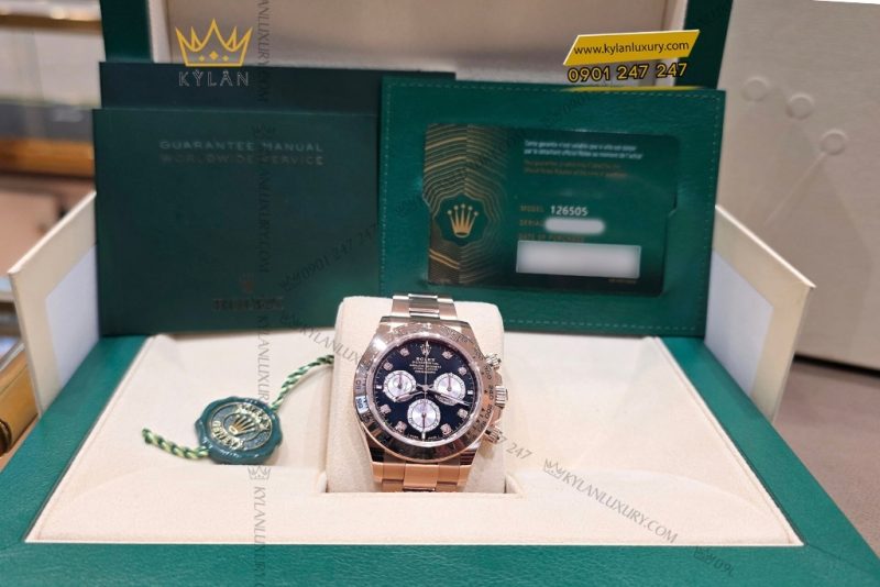 Đồng hồ Rolex Cosmograph Daytona mặt đen cọc số kim cương 126505-0002
