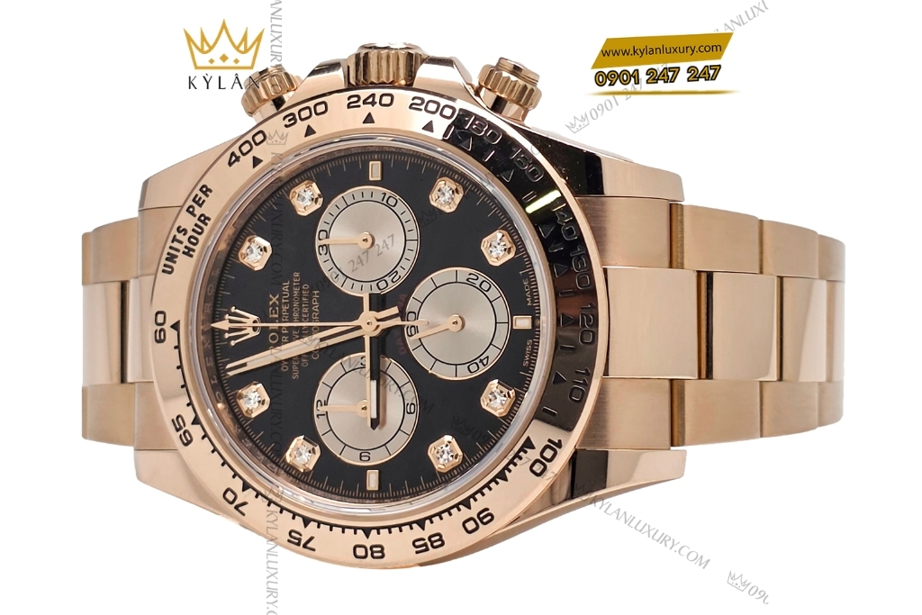 Kỳ Lân Luxury rolex cosmograph daytona mat den phoi sundust 126505 0002 3 1 Đồng hồ Rolex Cosmograph Daytona mặt đen cọc số kim cương 126505-0002