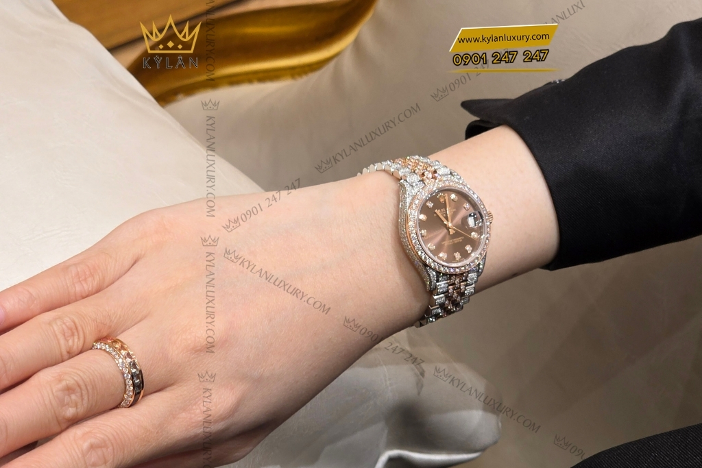 Kỳ Lân Luxury rolex datejust 31 278381rbr chocolate custom kim cuong 10 Đồng hồ Rolex Datejust 31 chocolate custom kim cương 278381RBR