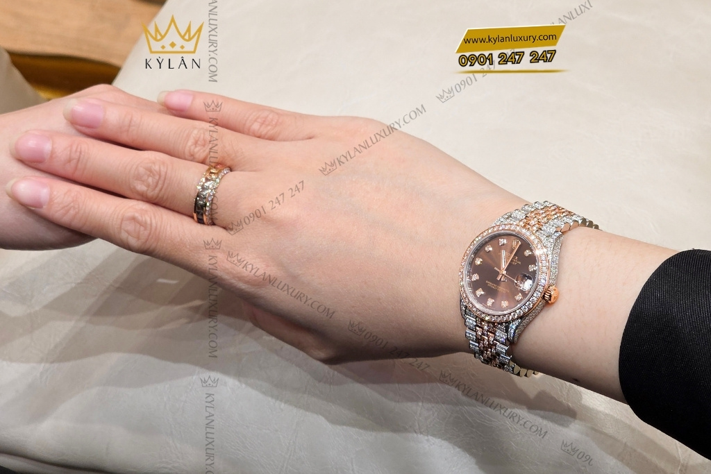 Kỳ Lân Luxury rolex datejust 31 278381rbr chocolate custom kim cuong 11 Đồng hồ Rolex Datejust 31 chocolate custom kim cương 278381RBR
