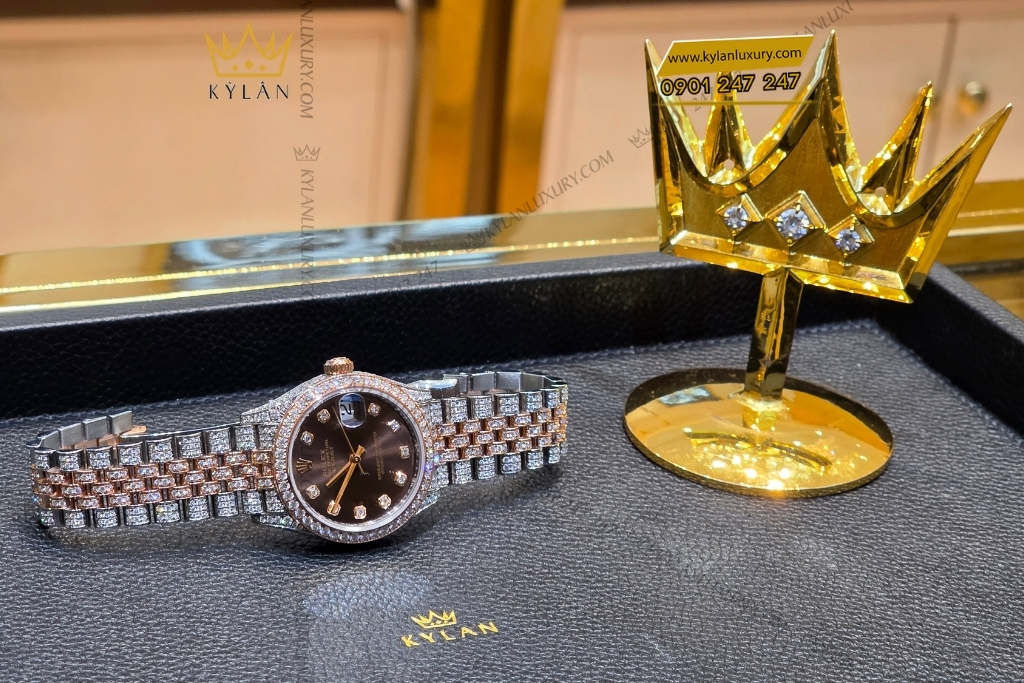 Kỳ Lân Luxury rolex datejust 31 278381rbr chocolate custom kim cuong 13 Đồng hồ Rolex Datejust 31 chocolate custom kim cương 278381RBR
