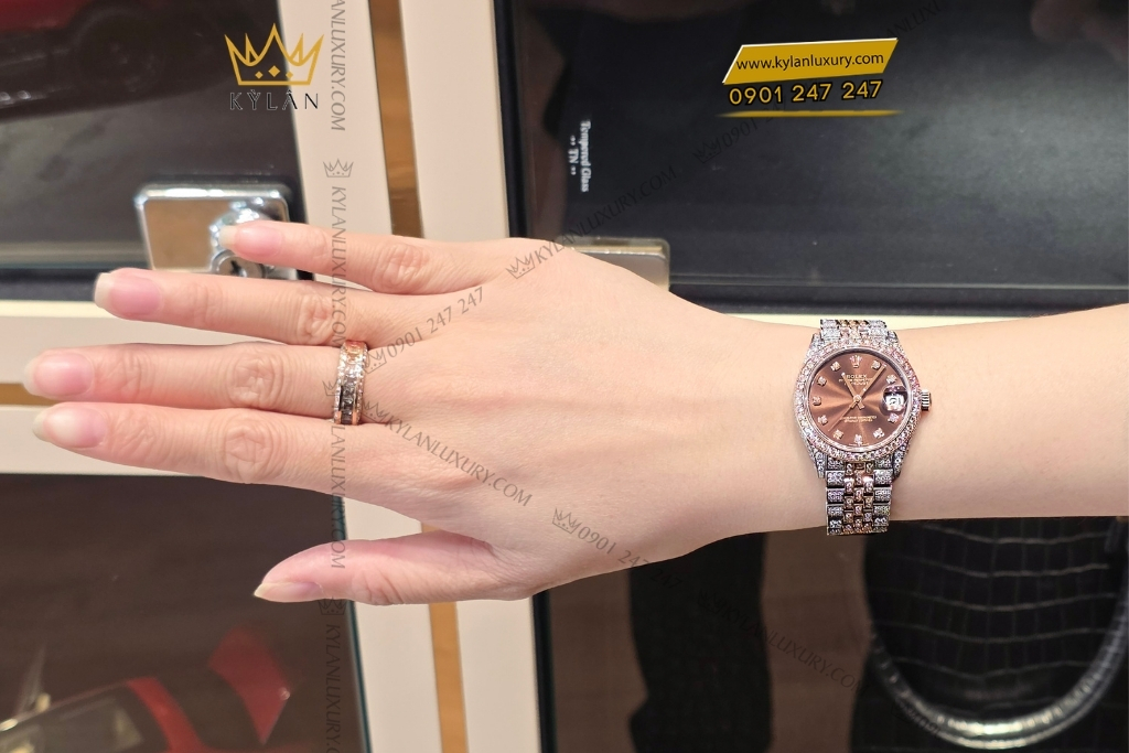 Kỳ Lân Luxury rolex datejust 31 278381rbr chocolate custom kim cuong 14 Đồng hồ Rolex Datejust 31 chocolate custom kim cương 278381RBR