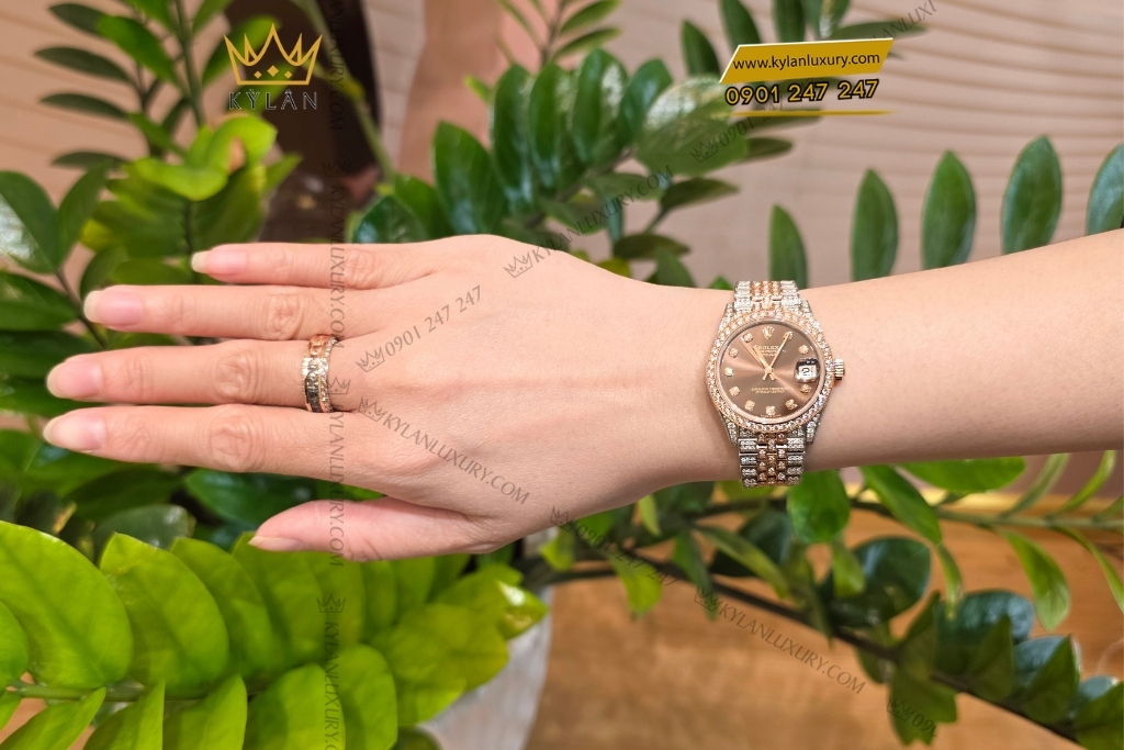 Kỳ Lân Luxury rolex datejust 31 278381rbr chocolate custom kim cuong 15 Đồng hồ Rolex Datejust 31 chocolate custom kim cương 278381RBR