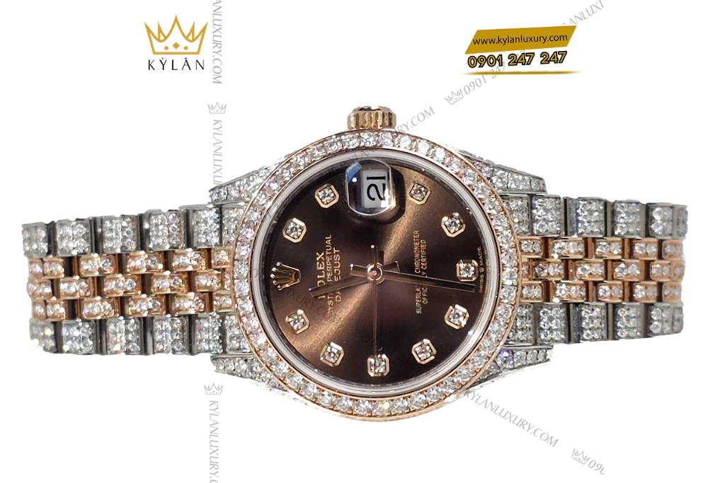 Kỳ Lân Luxury rolex datejust 31 278381rbr chocolate custom kim cuong 4 Đồng hồ Rolex Datejust 31 chocolate custom kim cương 278381RBR