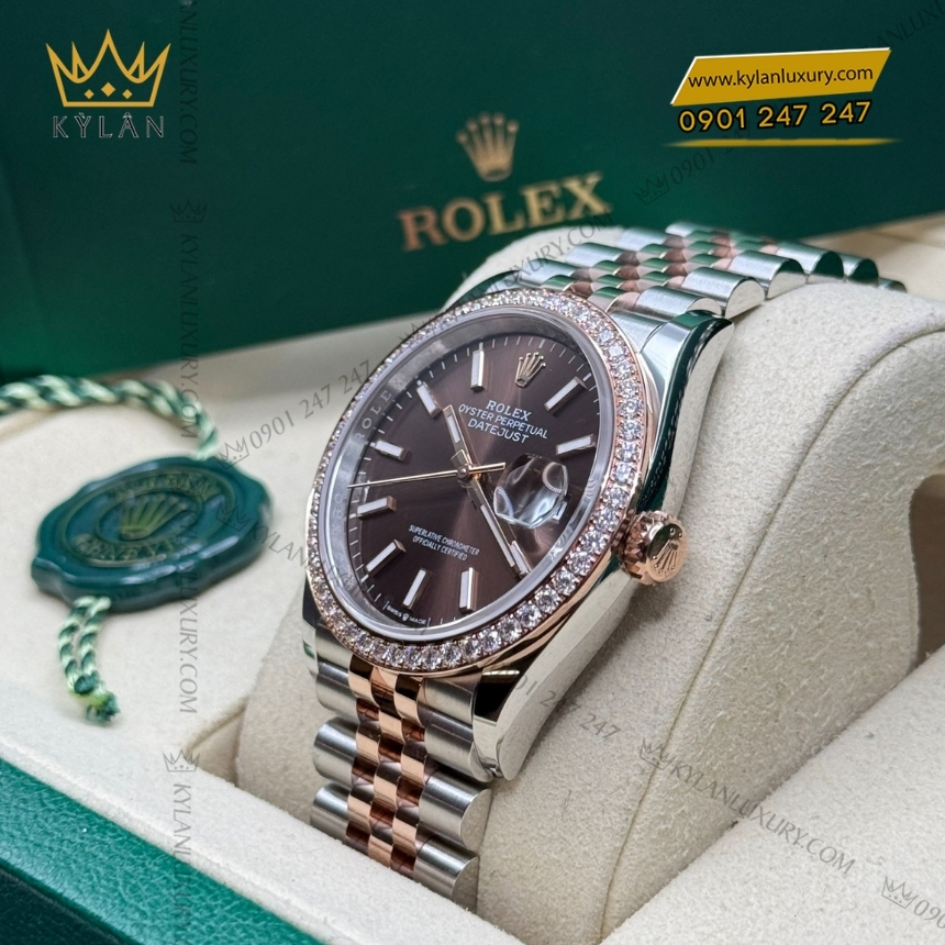 Kỳ Lân Luxury rolex datejust 36 chocolate coc da quang 126281rbr 0031 6 Đồng hồ Rolex Datejust 36 chocolate cọc dạ quang 126281RBR-0031