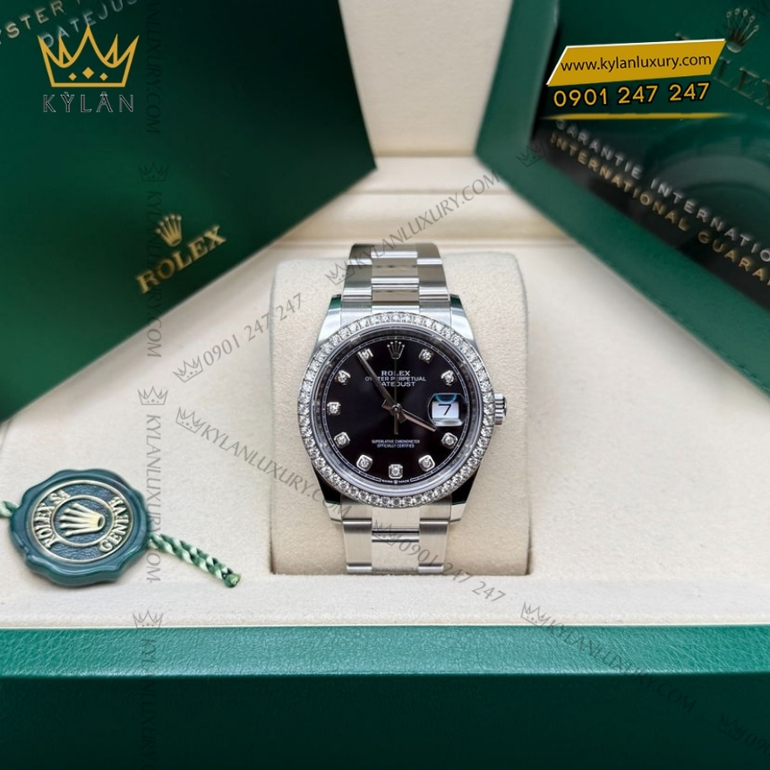 Kỳ Lân Luxury rolex datejust 36 mat den day oyster 126284rbr 0020 5 Đồng hồ Rolex Datejust 36 mặt đen dây oyster 126284RBR-0020