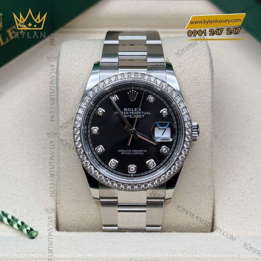 Kỳ Lân Luxury rolex datejust 36 mat den day oyster 126284rbr 0020 6 Đồng hồ Rolex Datejust 36 mặt đen dây oyster 126284RBR-0020