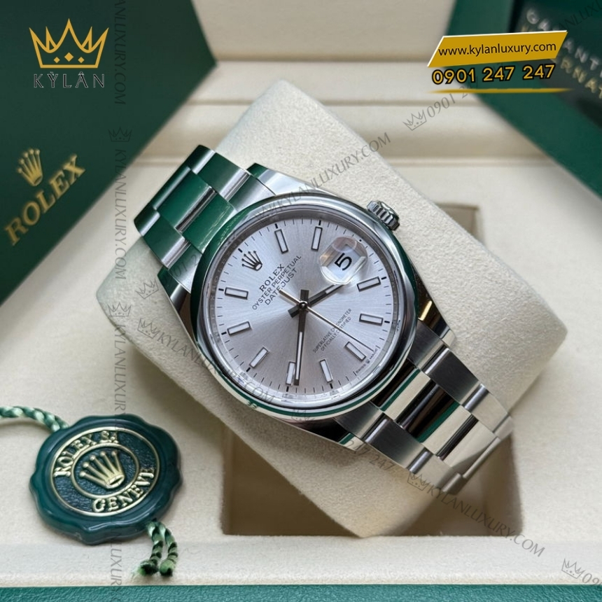 Kỳ Lân Luxury rolex datejust 36 mat so bac 126200 0002 3 Đồng hồ Rolex Datejust 36 mặt số bạc 126200-0002