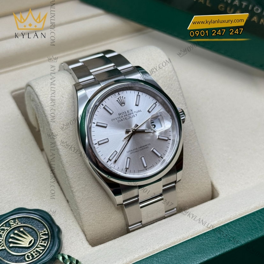 Kỳ Lân Luxury rolex datejust 36 mat so bac 126200 0002 4 Đồng hồ Rolex Datejust 36 mặt số bạc 126200-0002