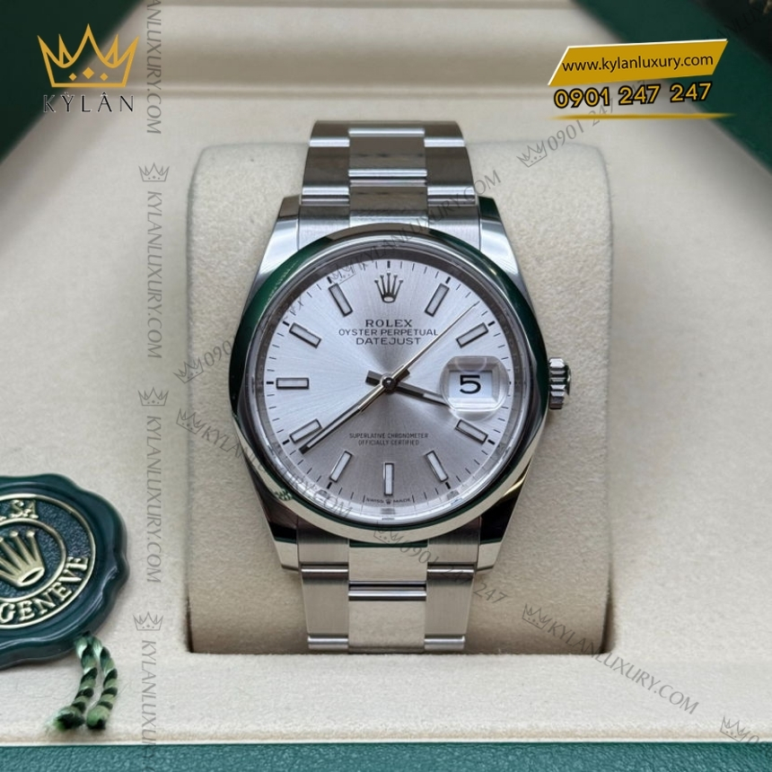 Kỳ Lân Luxury rolex datejust 36 mat so bac 126200 0002 7 Đồng hồ Rolex Datejust 36 mặt số bạc 126200-0002