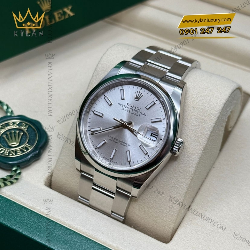 Kỳ Lân Luxury rolex datejust 36 mat so bac 126200 0002 8 Đồng hồ Rolex Datejust 36 mặt số bạc 126200-0002