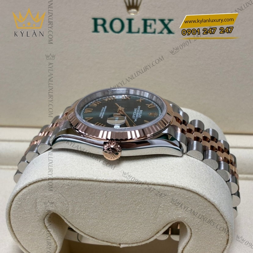 Kỳ Lân Luxury rolex datejust 36 mat so xanh bac ha 126231 0051 3 Đồng hồ Rolex Datejust 36 mặt xanh mint cọc La Mã 126231-0051