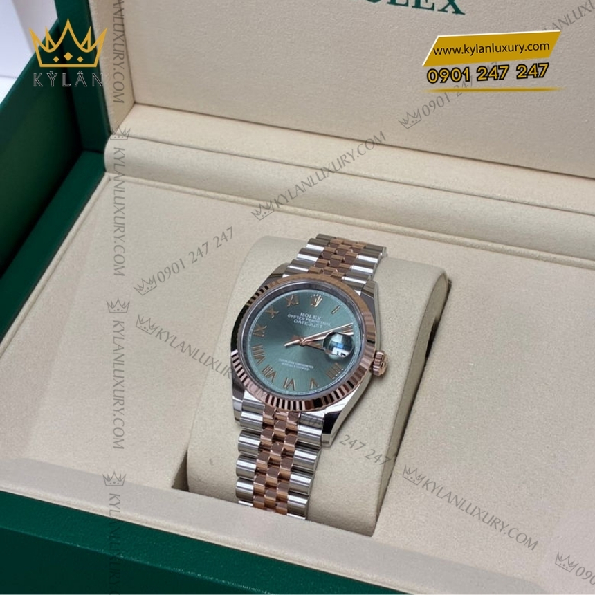 Kỳ Lân Luxury rolex datejust 36 mat so xanh bac ha 126231 0051 8 Đồng hồ Rolex Datejust 36 mặt xanh mint cọc La Mã 126231-0051