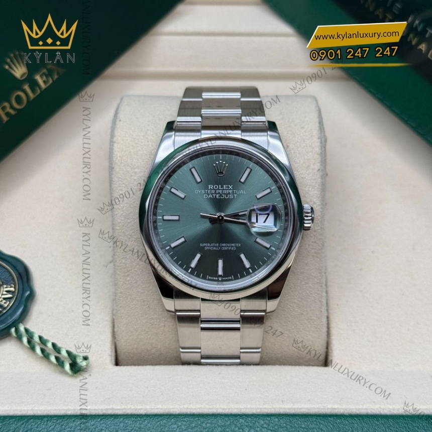 Kỳ Lân Luxury rolex datejust 36 mat xanh bac ha 126200 0024 2 Đồng hồ Rolex Datejust 36 mặt xanh bạc hà 126200-0024