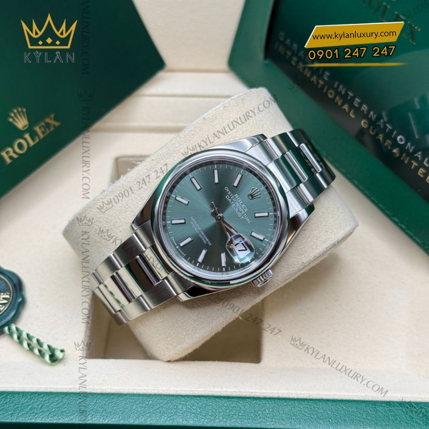 Kỳ Lân Luxury rolex datejust 36 mat xanh bac ha 126200 0024 9 Đồng hồ Rolex Datejust 36 mặt xanh bạc hà 126200-0024