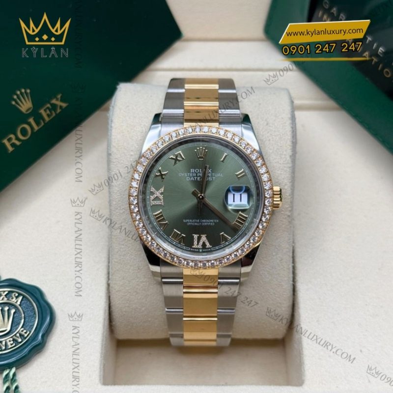 Đồng hồ Rolex Datejust 36 olive vành kim dây oyster 126283RBR-0012