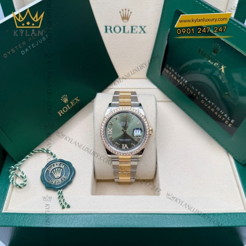 Đồng hồ Rolex Datejust 36 olive vành kim dây oyster 126283RBR-0012