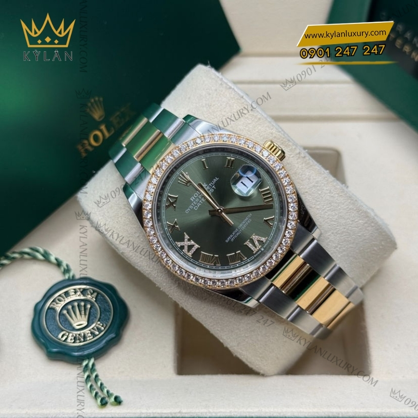 Kỳ Lân Luxury rolex datejust 36 olive day oyster 126283rbr 0012 8 Đồng hồ Rolex Datejust 36 olive vành kim dây oyster 126283RBR-0012