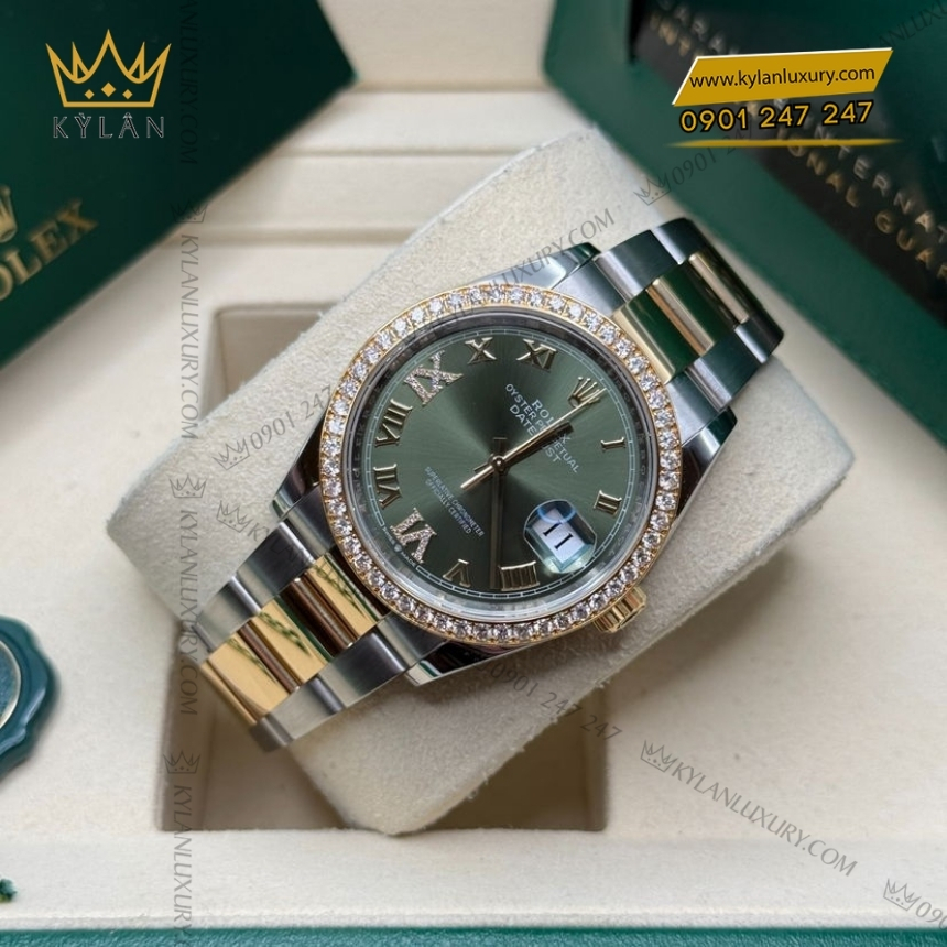 Kỳ Lân Luxury rolex datejust 36 olive day oyster 126283rbr 0012 9 Đồng hồ Rolex Datejust 36 olive vành kim dây oyster 126283RBR-0012