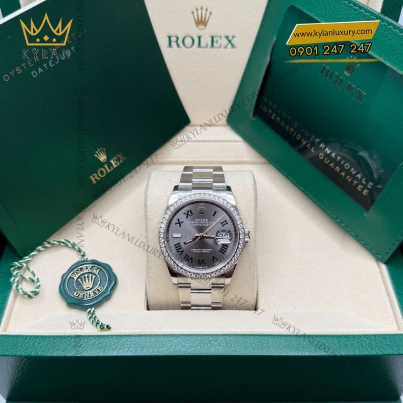 Đồng hồ Rolex Datejust 36 mặt xám cọc La Mã xanh 126284RBR-0038
