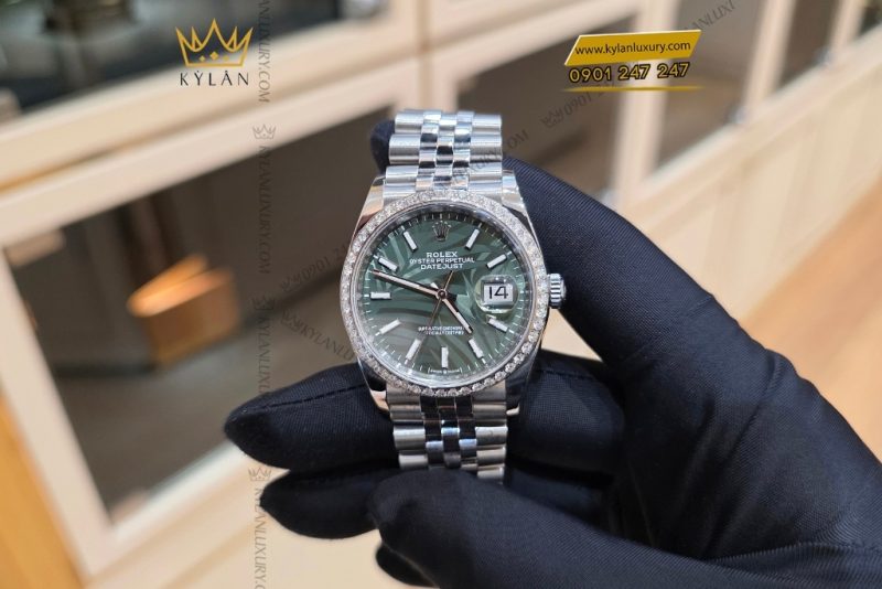 Đồng hồ Rolex Datejust 36 xanh lá cọ custom vành kim 126234
