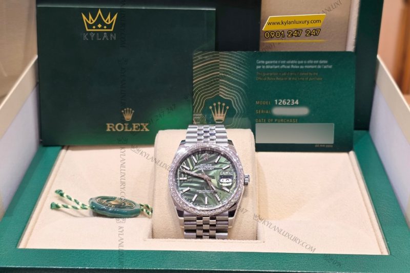 Đồng hồ Rolex Datejust 36 xanh lá cọ custom vành kim 126234