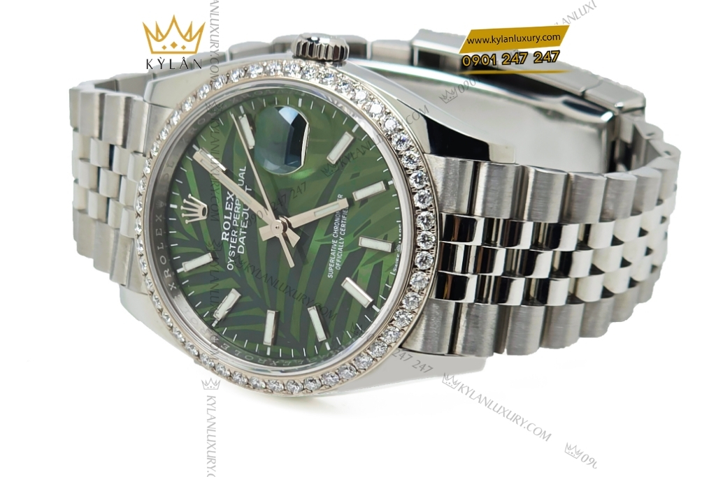 Kỳ Lân Luxury rolex datejust 36 xanh la co custom vanh kim 126234 2 Đồng hồ Rolex Datejust 36 xanh lá cọ custom vành kim 126234