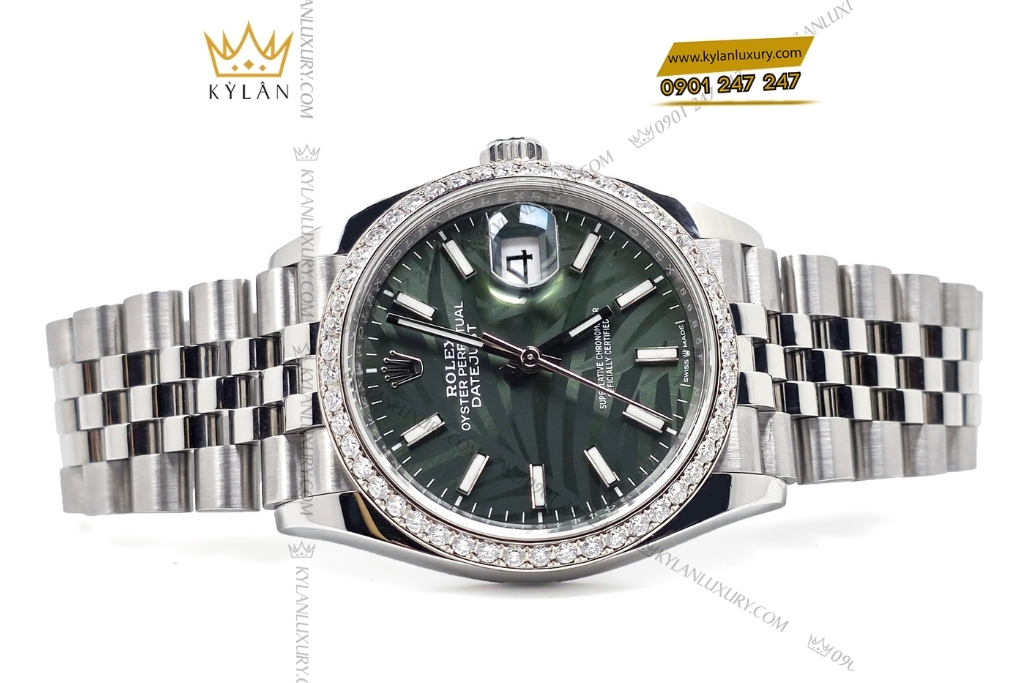 Kỳ Lân Luxury rolex datejust 36 xanh la co custom vanh kim 126234 6 Đồng hồ Rolex Datejust 36 xanh lá cọ custom vành kim 126234