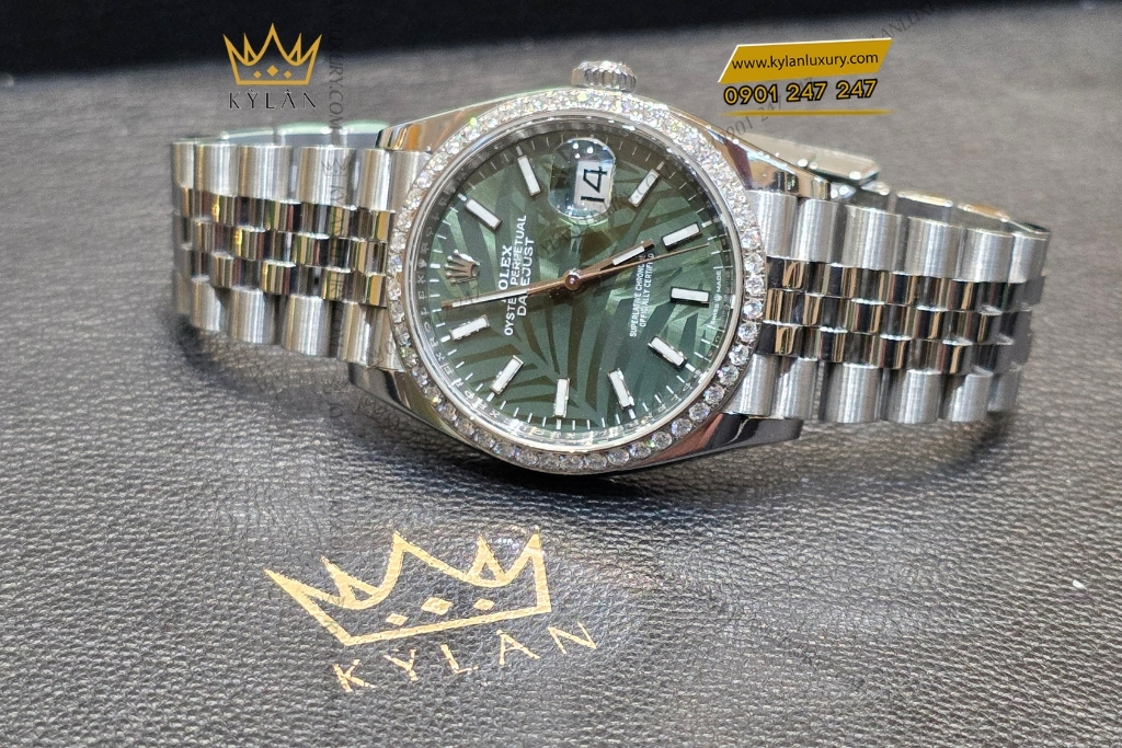 Kỳ Lân Luxury rolex datejust 36 xanh la co custom vanh kim 126234 8 Đồng hồ Rolex Datejust 36 xanh lá cọ custom vành kim 126234
