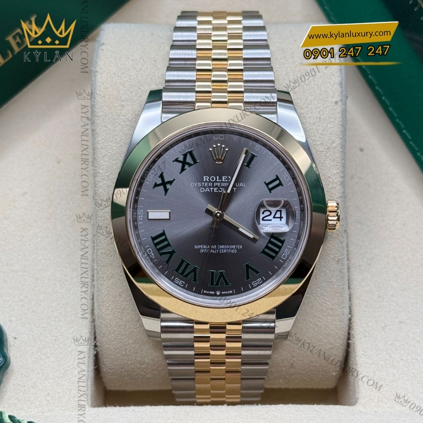 Kỳ Lân Luxury rolex datejust 41 demi vang vang wimbledon 126303 0020 4 Đồng hồ Rolex Datejust 41 demi vàng vàng Wimbledon 126303-0020