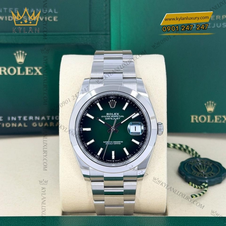 Kỳ Lân Luxury rolex datejust 41 xanh ombre vanh tron 126300 0025 11 Đồng hồ Rolex Datejust 41 xanh ombre vành trơn 126300-0025