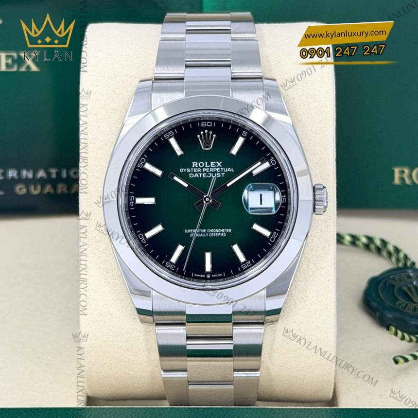 Kỳ Lân Luxury rolex datejust 41 xanh ombre vanh tron 126300 0025 2 Đồng hồ Rolex Datejust 41 xanh ombre vành trơn 126300-0025