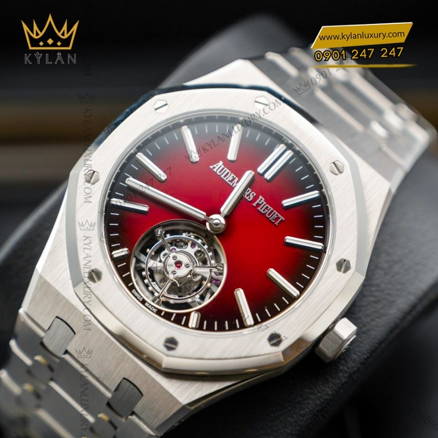 Kỳ Lân Luxury royal oak 26730st flying tourbillon burgundy 7 Đồng hồ Royal Oak Selfwinding Flying Tourbillon Burgundy 26730ST