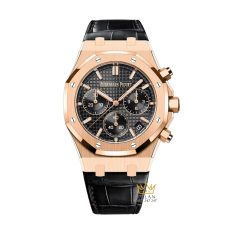 Đồng hồ Royal Oak Chronograph mặt đen dây da 26240OR