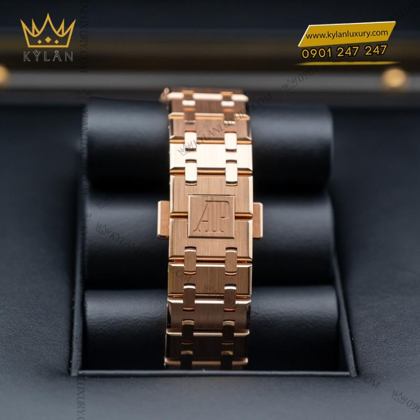 Kỳ Lân Luxury royal oak mat bac vanh kim 15551or 5 Đồng hồ Royal Oak mặt số bạc vành kim 37mm 15551OR