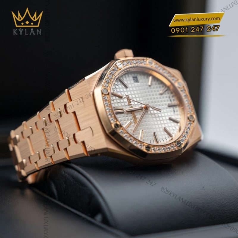 Đồng hồ Royal Oak mặt số bạc vành kim 37mm 15551OR