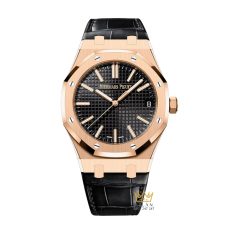 Đồng hồ Royal Oak Selfwinding mặt số đen dây da 15510OR