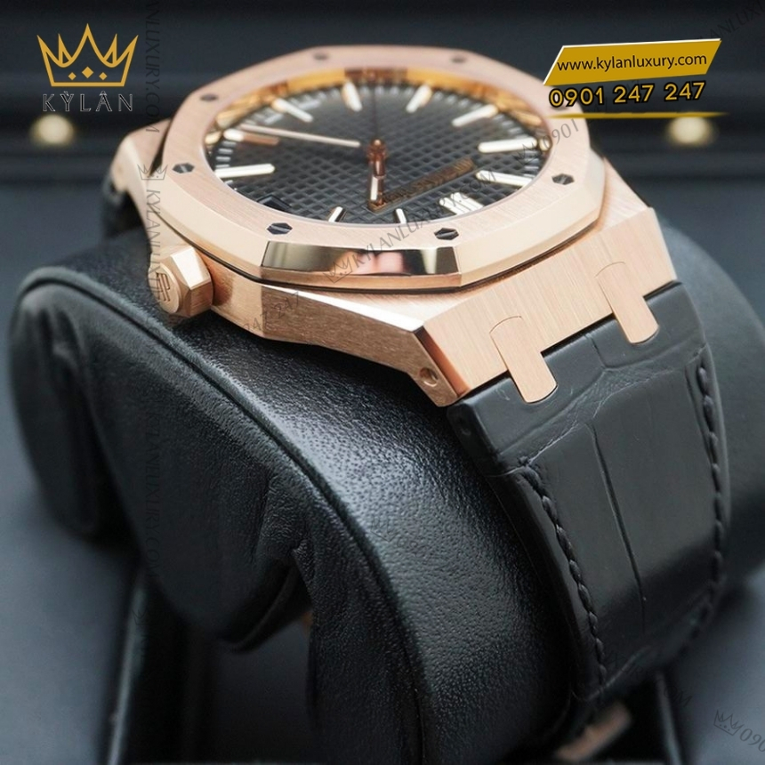Kỳ Lân Luxury royal oak selfwinding mat so den 15510or 3 1 Đồng hồ Royal Oak Selfwinding mặt số đen dây da 15510OR