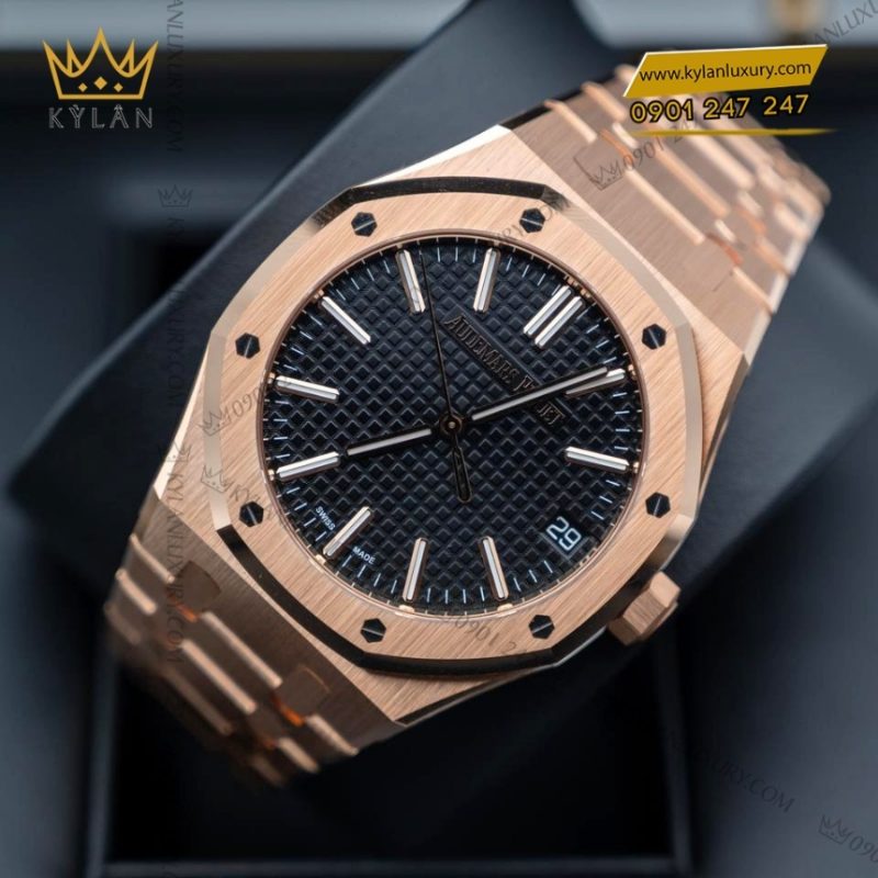Đồng hồ Royal Oak Selfwinding vàng hồng mặt số đen 15510OR