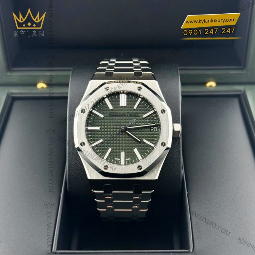 Kỳ Lân Luxury royal oak selfwinding mat xanh khaki 15510st 3 Đồng hồ Royal Oak Selfwinding mặt số xanh khaki 15510ST